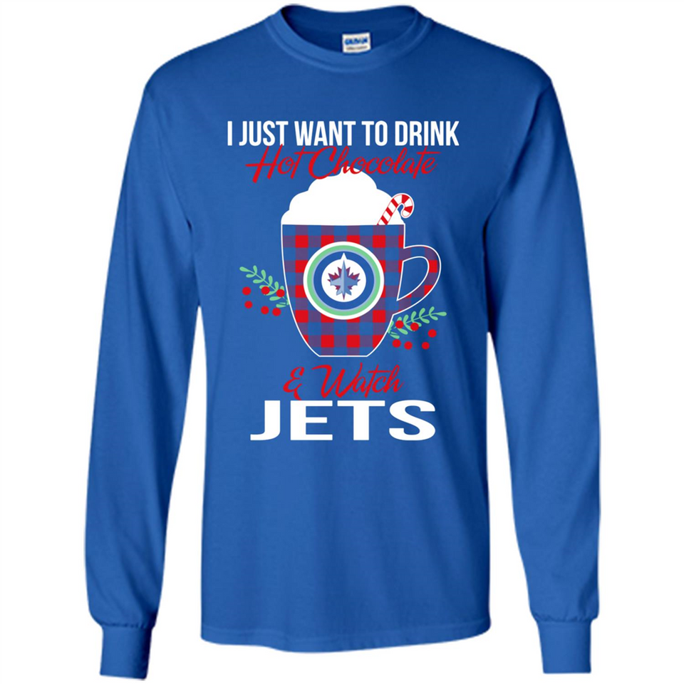I Just Want To Drink Hot Chocolate & Watch Winnipeg Jets Ugly Christmas Sweater PINGPONG