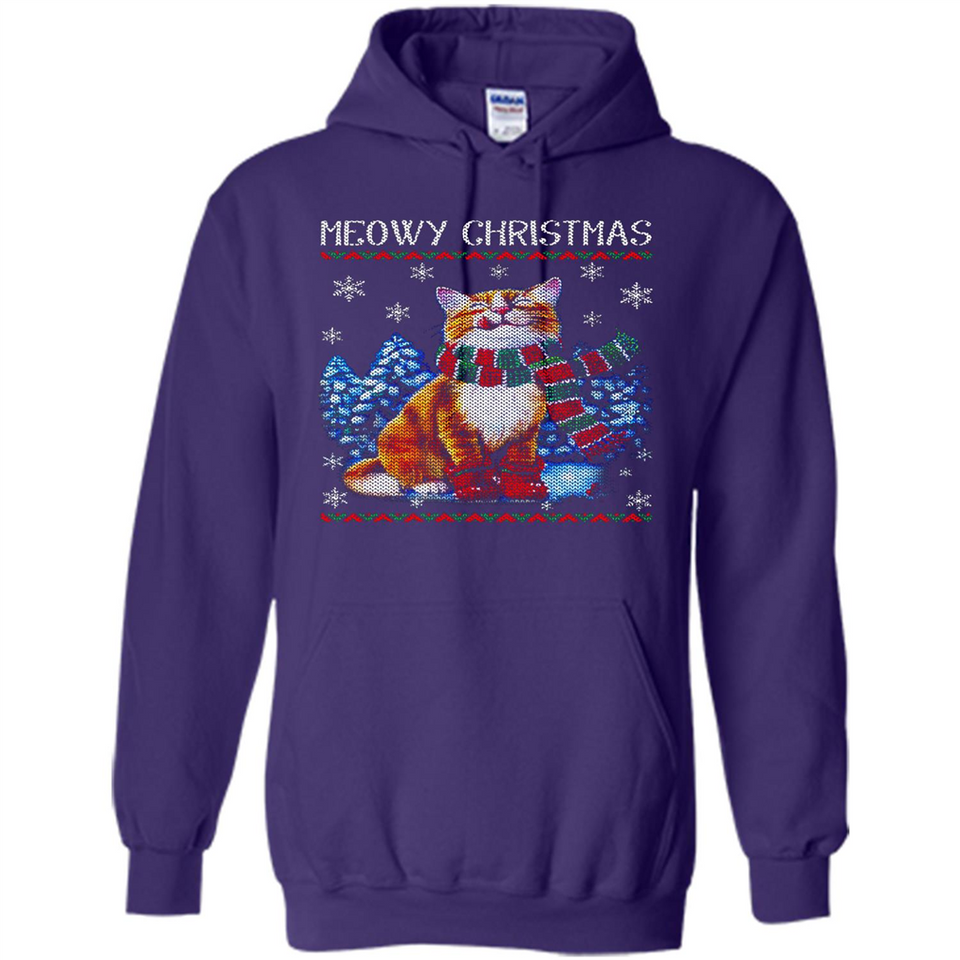 Christmas Ugly Sweater Cat With Christmas Meowy Chritstmas - Hoodie