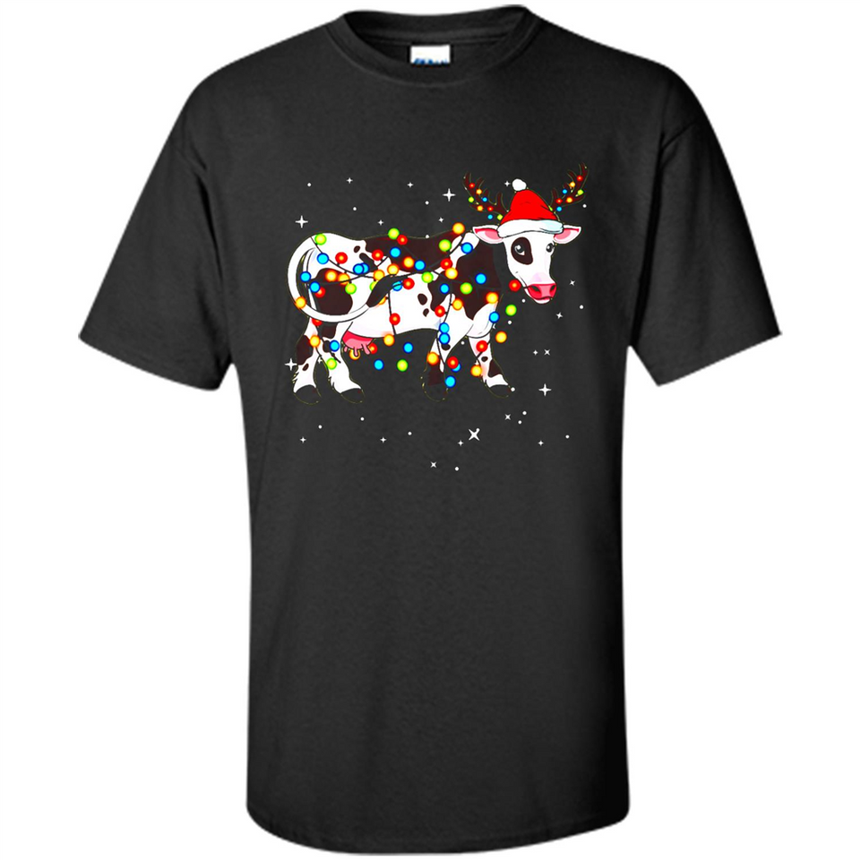 Christmas Lights Cow Wearing Santa Hat Funny Xmas Sweatshirt - Shirt