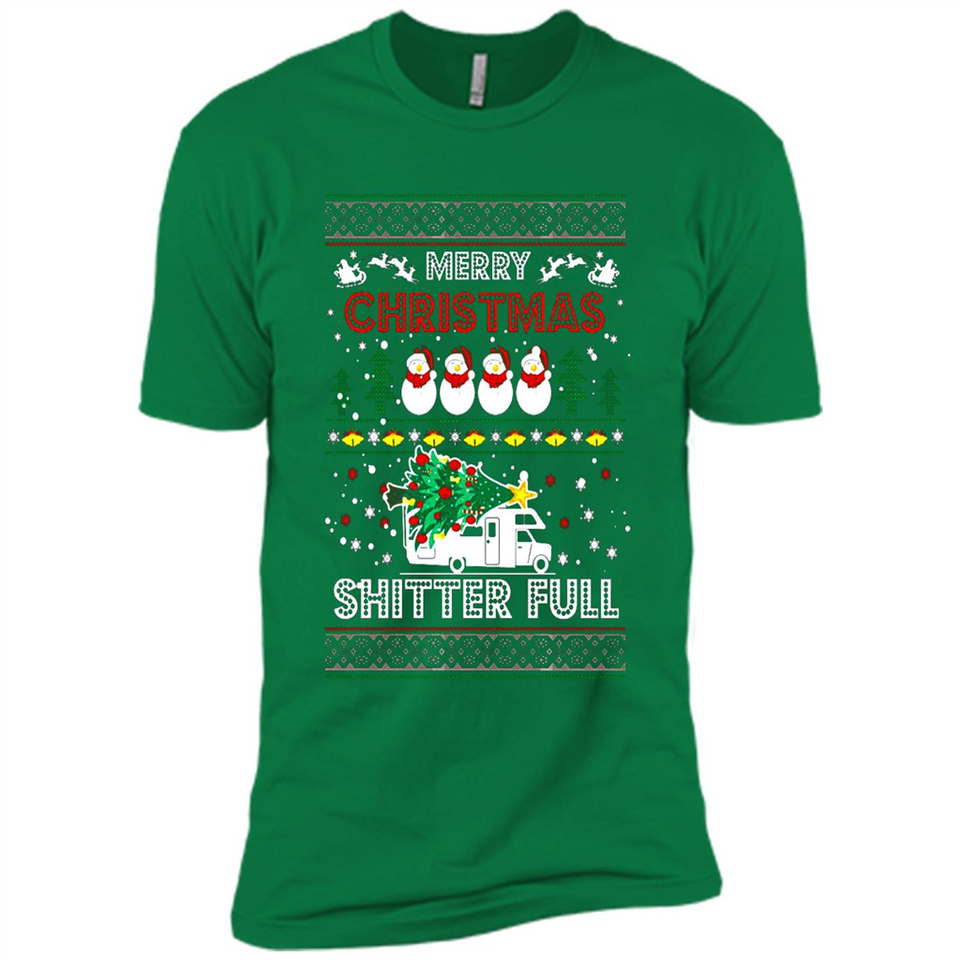 Merry Christmas Shitter Full Christmas Tree Snowman Sweater PINGPONG - Premium Short Sleeve T-Shirt
