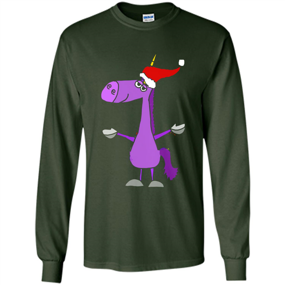 Funny Christmas Unicorn in Santa Hat - Long Sleeve T-Shirt