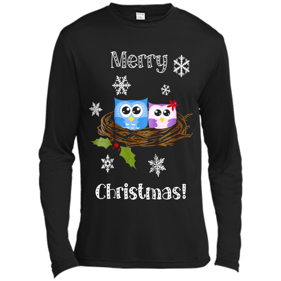 Cute Christmas Shirt Merry Christmas Snowflakes Owls Nest