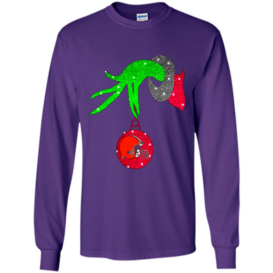 GRINCH HAND HOLDING CLEVELAND BROWNS GLITTER CHRISTMAS PINGPONG