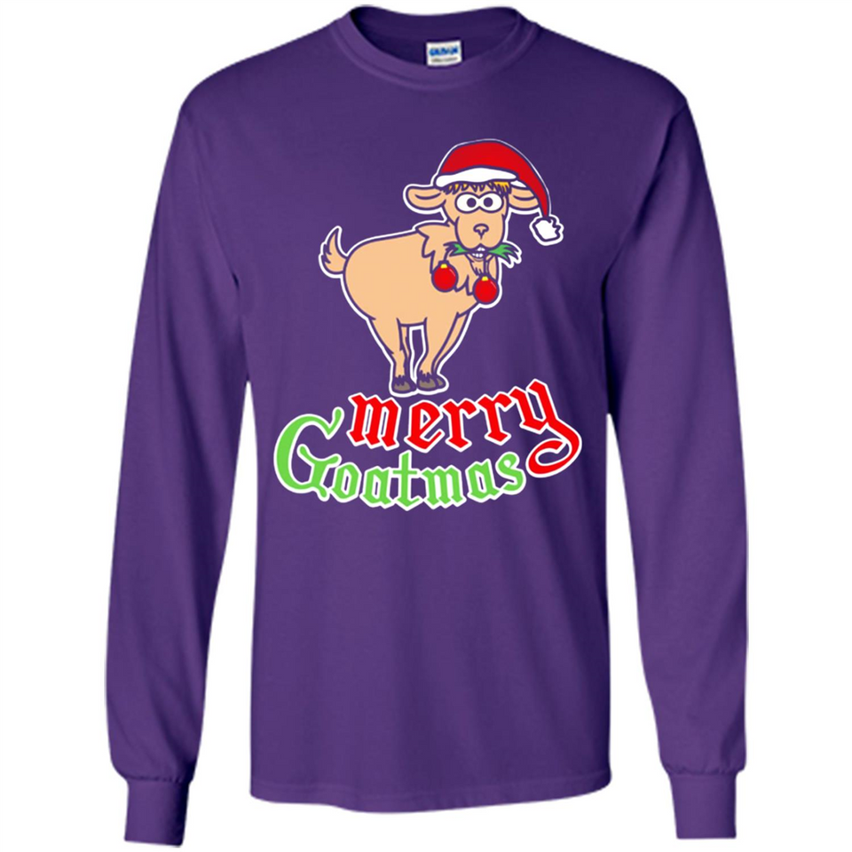 Christmas Merry Goatmas Goat Shirt Santa Hat - Long Sleeve T-Shirt