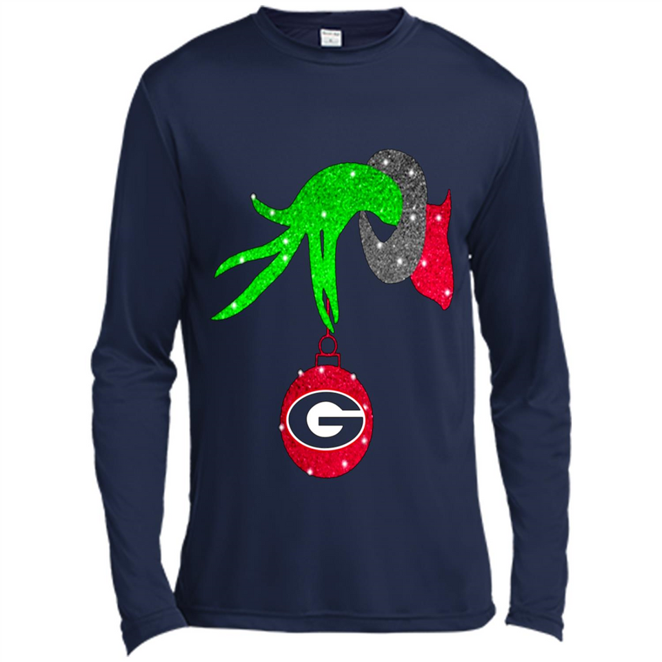 GRINCH HAND HOLDING GEORGIA BULLDOGS GLITTER CHRISTMAS PINGPONG