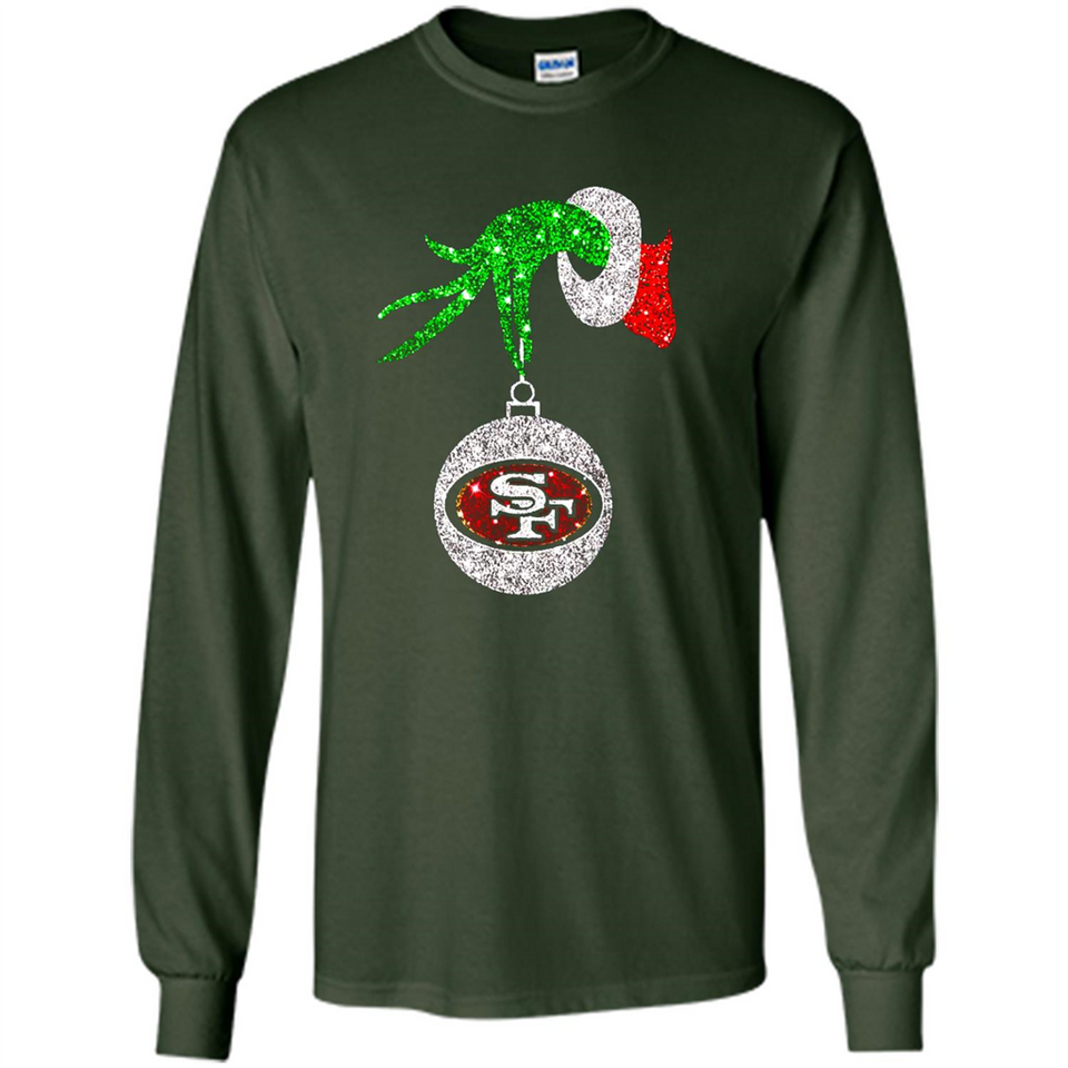 Amazing tee San Francisco 49ers Glitter Grinch Monogram Ornament Christmas Gift - Long Sleeve T-Shirt