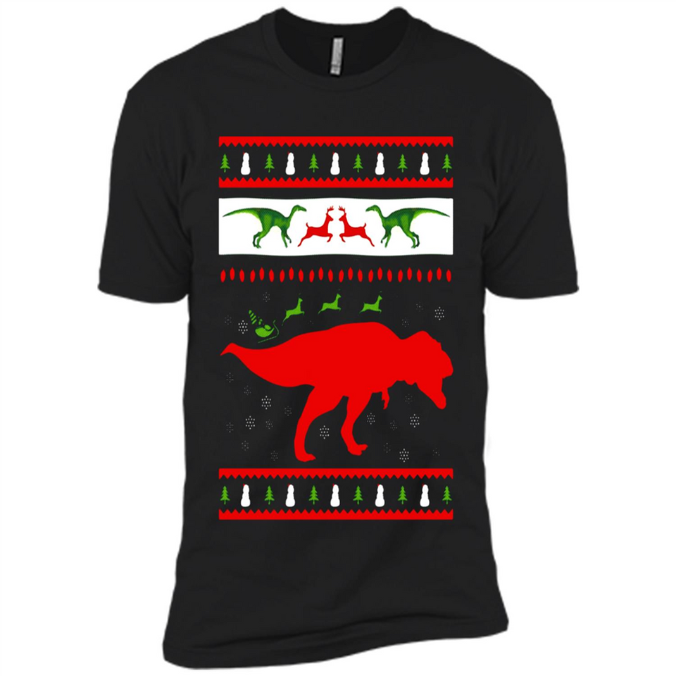 Dinosaur and Santa Clause Ugly Christmas Sweater - Premium Short Sleeve T-Shirt