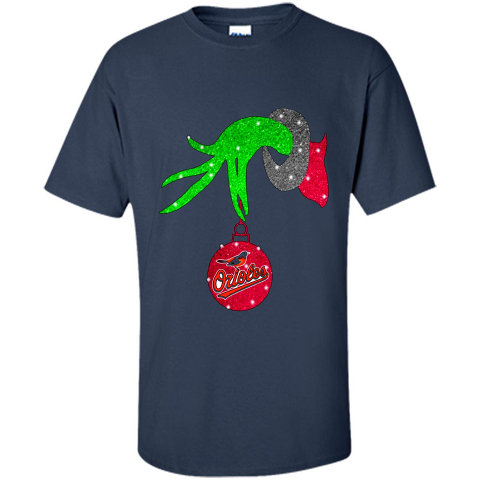 GRINCH HAND HOLDING BALTIMORE ORIOLES GLITTER CHRISTMAS PINGPONG