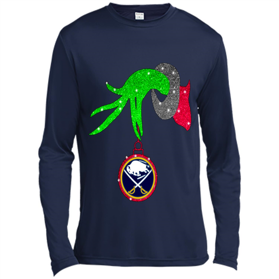 GRINCH HAND HOLDING BUFFALO SABRES GLITTER CHRISTMAS PINGPONG