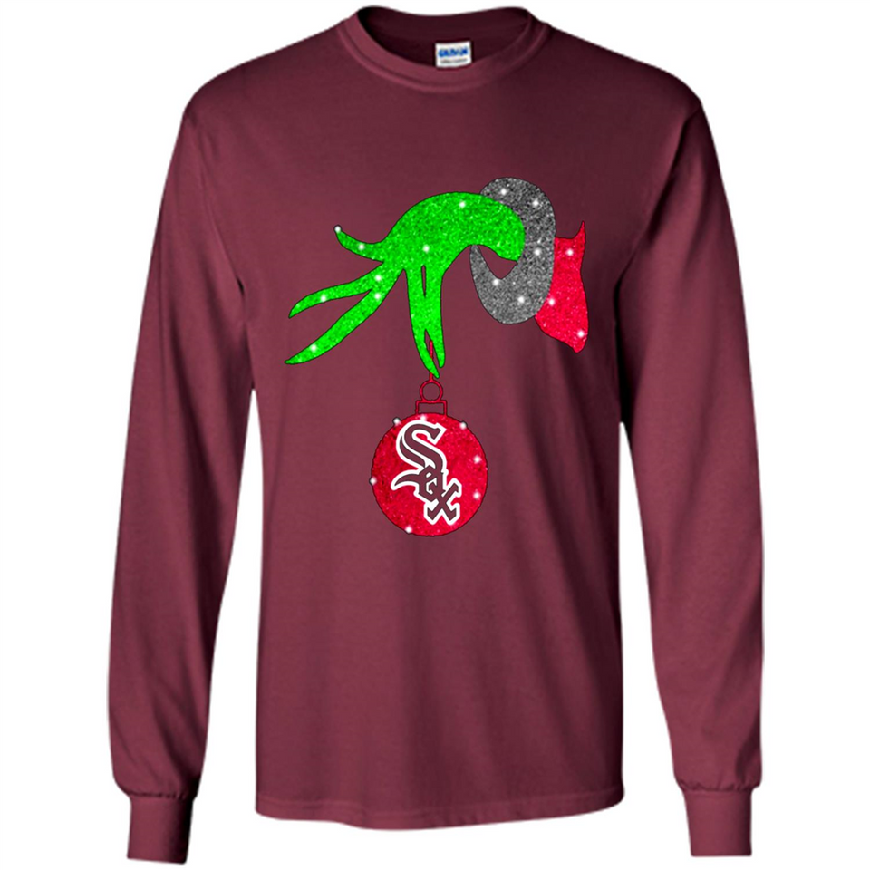 GRINCH HAND HOLDING CHICAGO WHITE SOX GLITTER CHRISTMAS PINGPONG