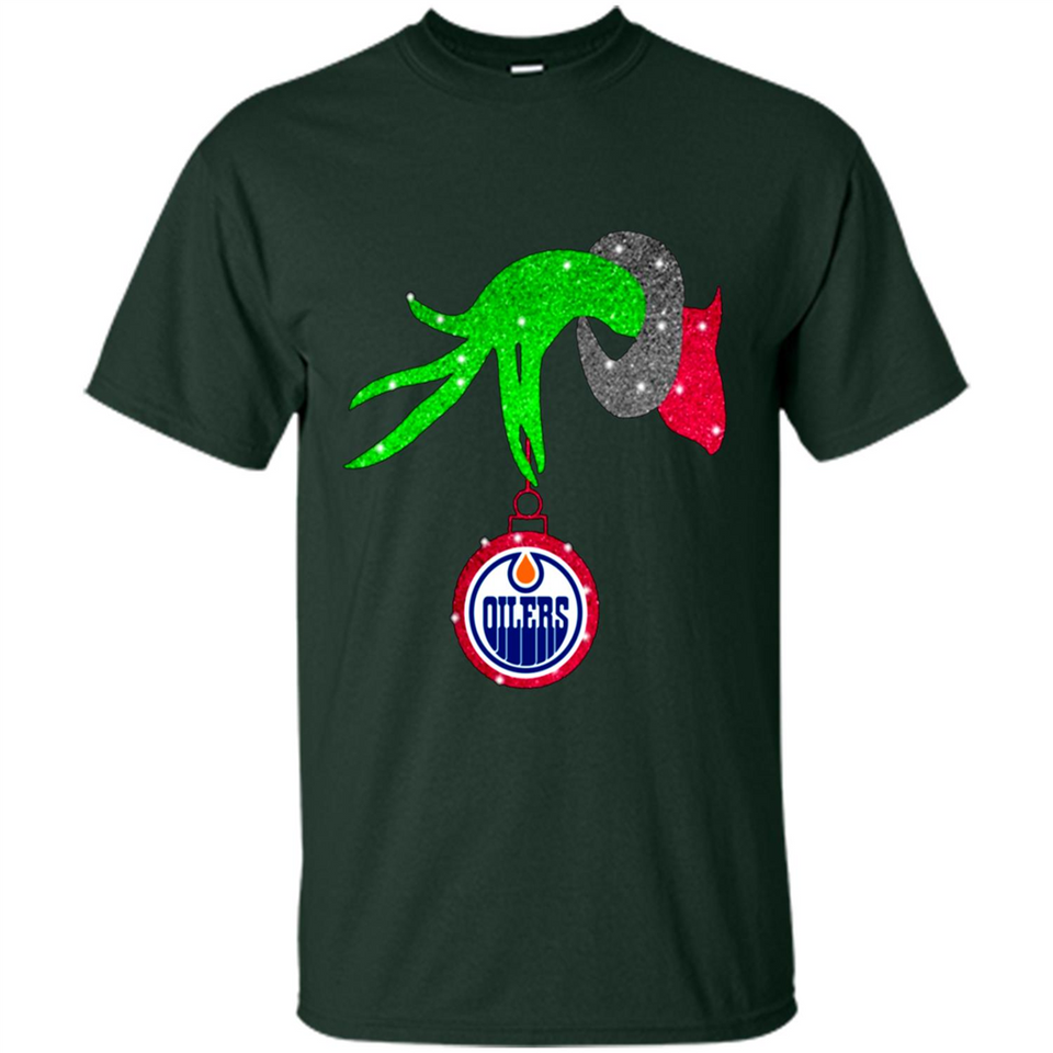 GRINCH HAND HOLDING EDMONTON OILERS GLITTER CHRISTMAS PINGPONG
