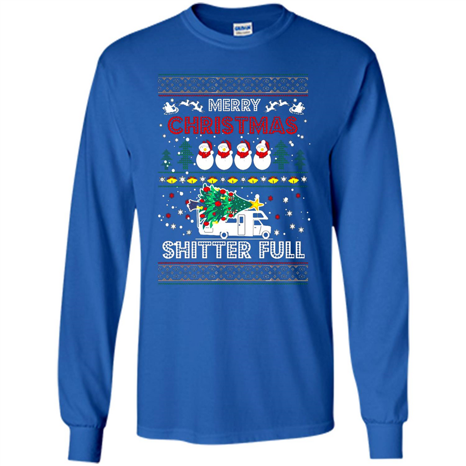 Merry Christmas Shitter Full Christmas Tree Snowman Sweater PINGPONG - Long Sleeve T-Shirt