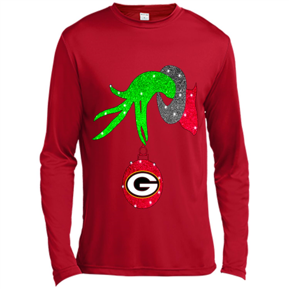 GRINCH HAND HOLDING GREEN BAY PACKERS GLITTER CHRISTMAS PINGPONG