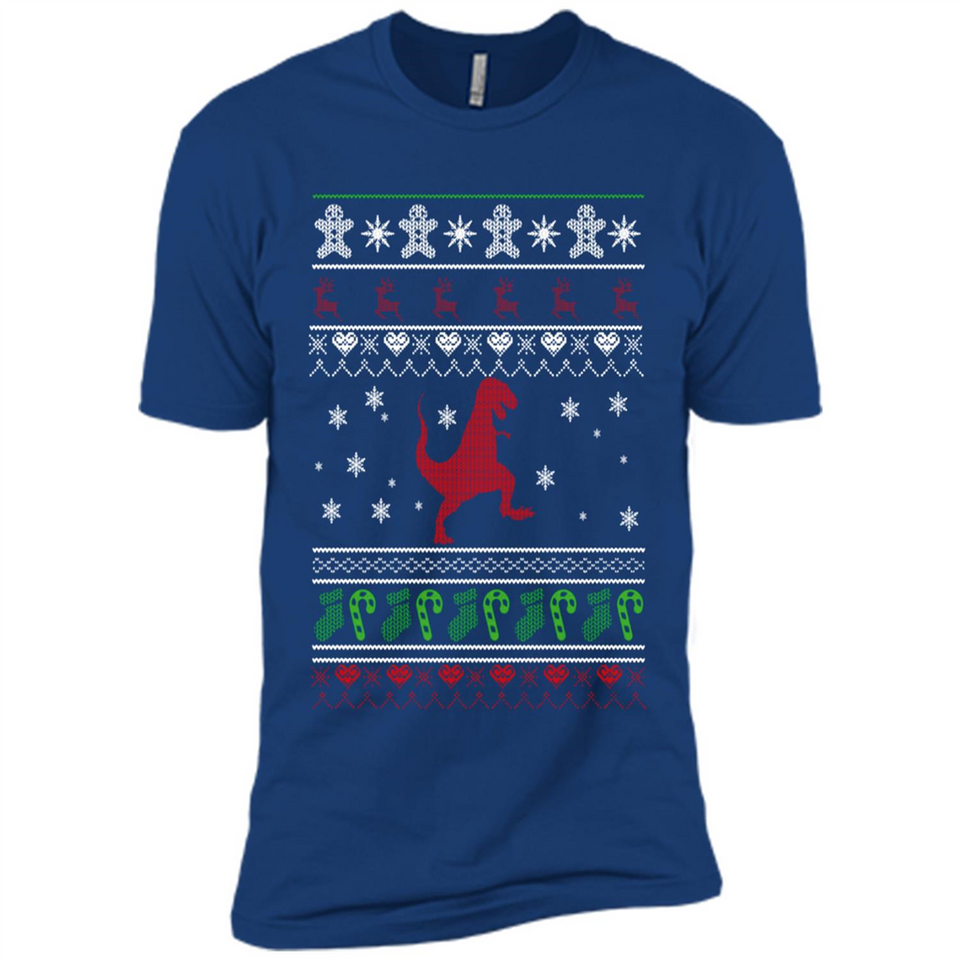 Dinosaur and Santa Ugly Christmas Sweater - Premium Short Sleeve T-Shirt