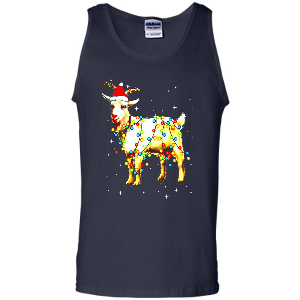 Christmas Lights Goat Wearing Santa Hat T-Shirt - Tank Top