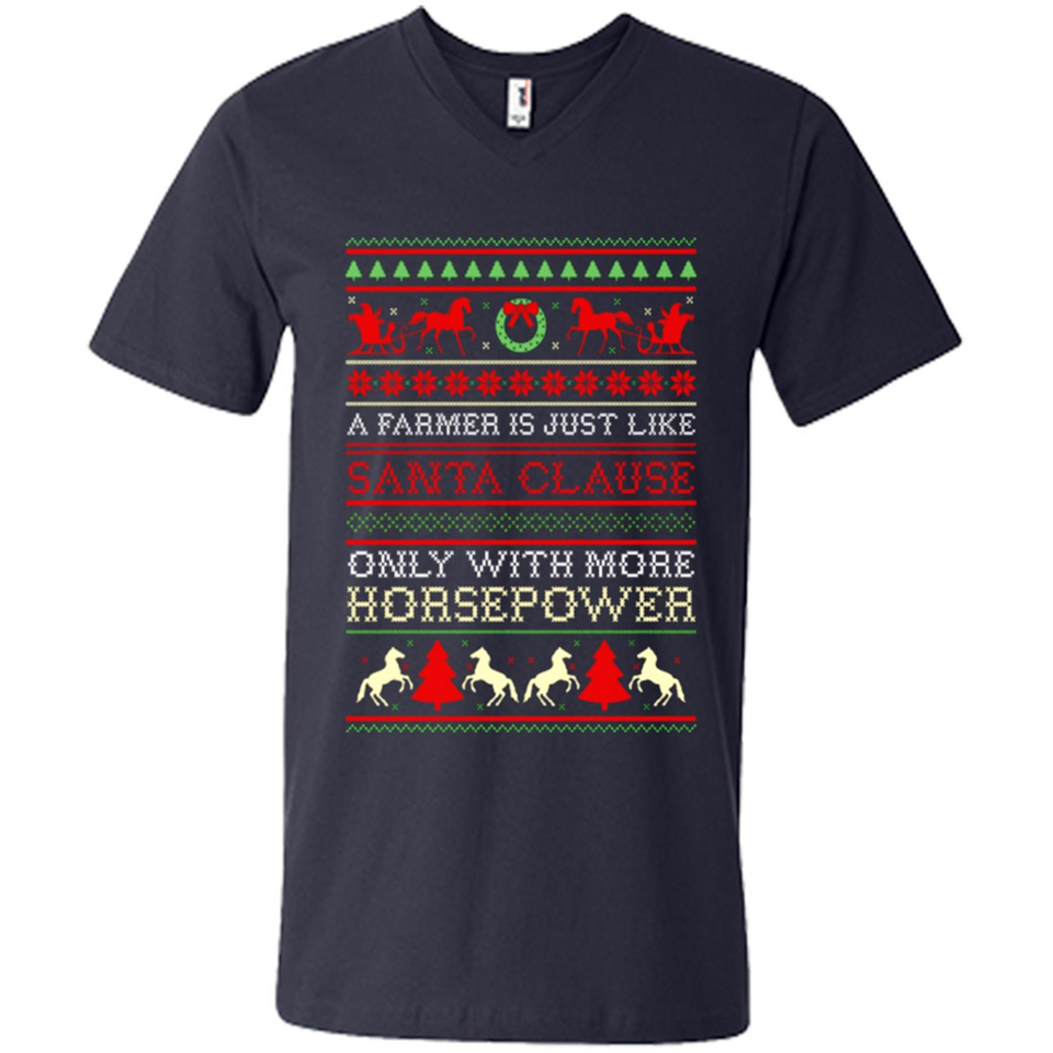 Funny Farmers Gift Ugly Santa Claus Horsepower - Men's V-Neck