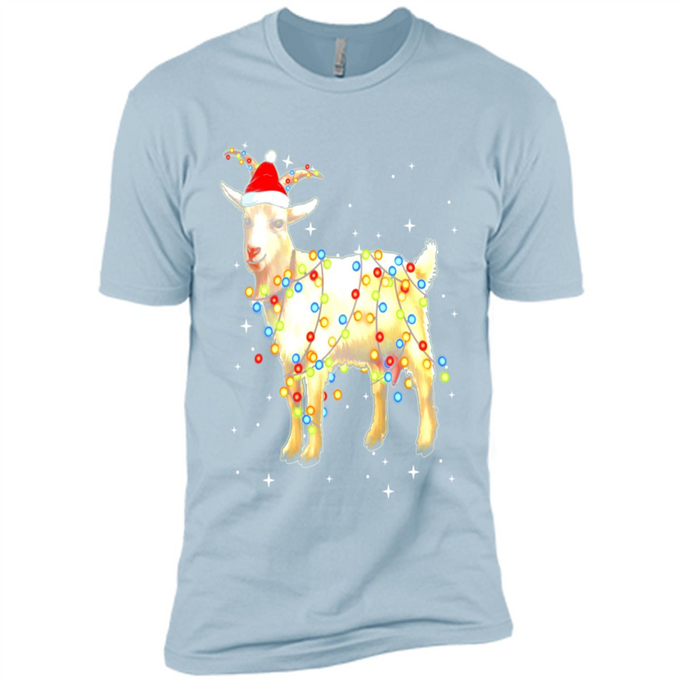 Christmas Lights Goat Wearing Santa Hat Funny Xmas - Premium Short Sleeve T-Shirt
