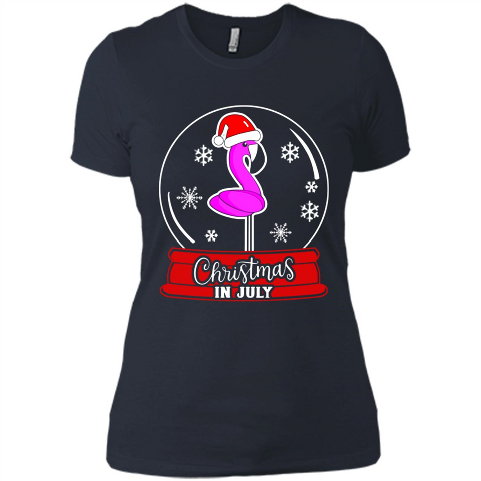 Christmas In July Flamingo Snow Globe Santa Hat - Ladies' Boyfriend T-Shirt