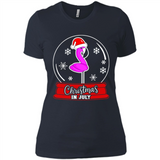 Christmas In July Flamingo Snow Globe Santa Hat - Ladies' Boyfriend T-Shirt