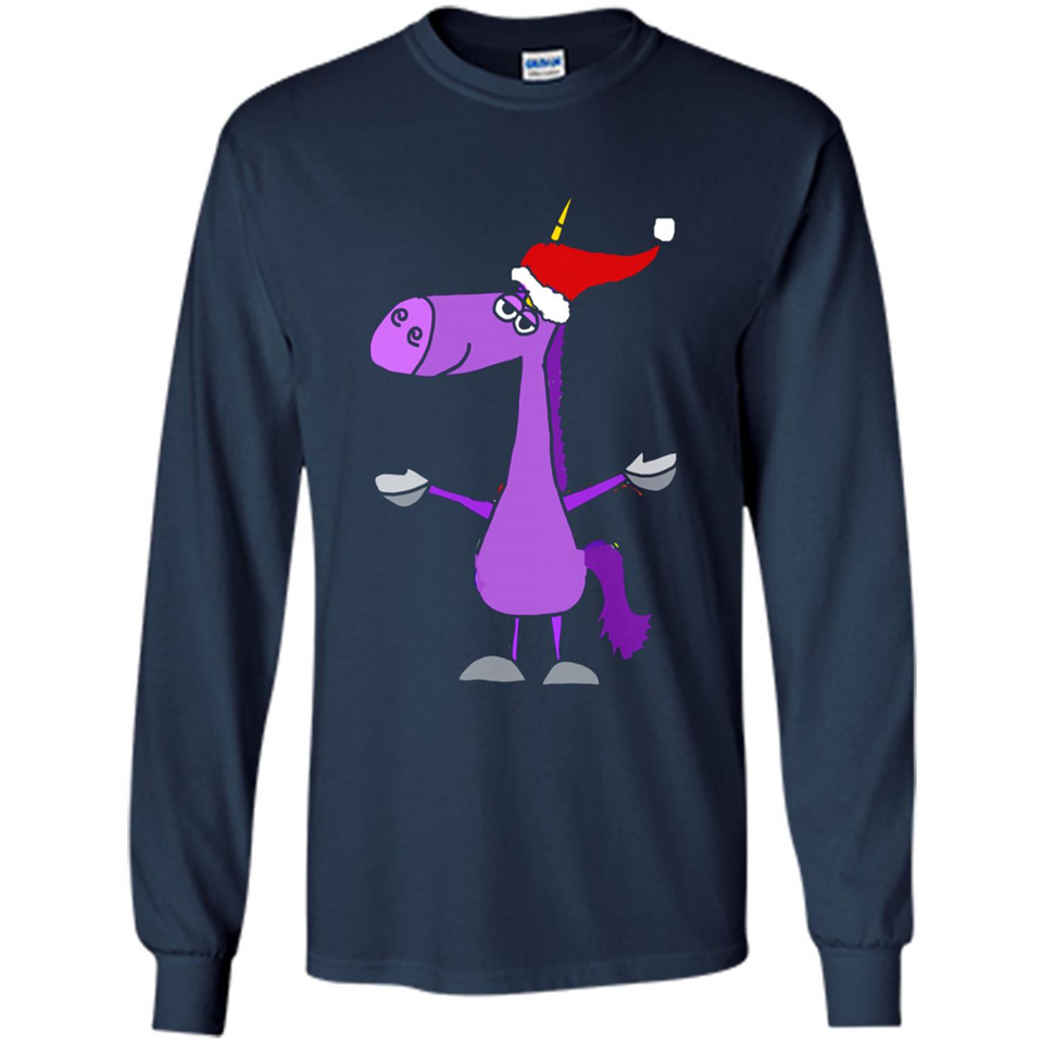 Funny Christmas Unicorn in Santa Hat - Long Sleeve T-Shirt