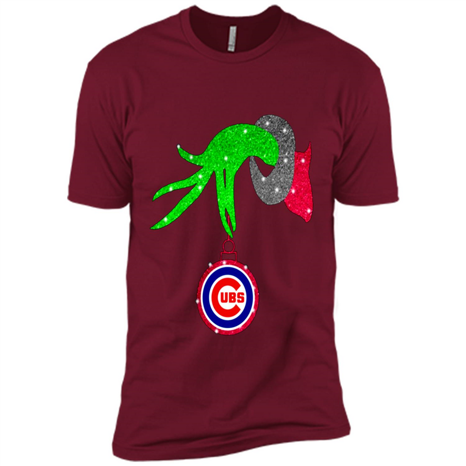 GRINCH HAND HOLDING CHICAGO CUBS GLITTER CHRISTMAS PINGPONG