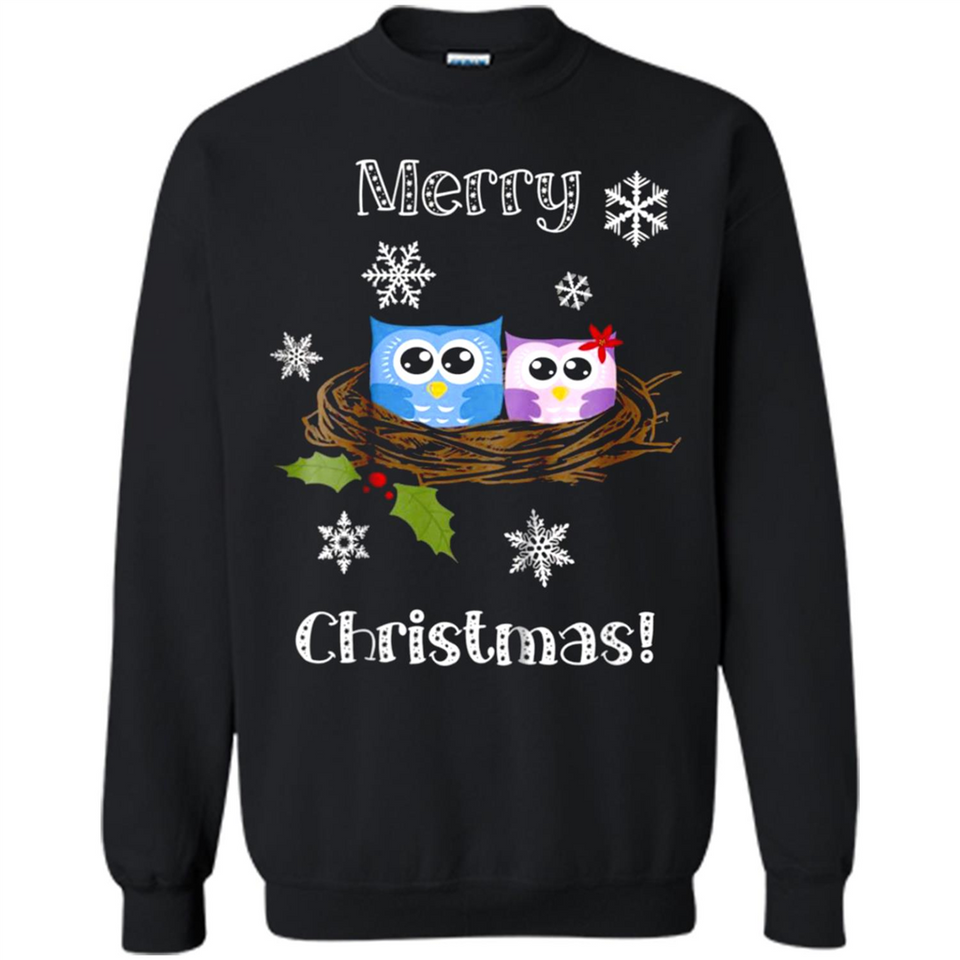 Cute Christmas Shirt Merry Christmas Snowflakes Owls Nest
