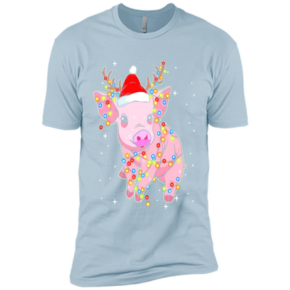 Christmas Lights Pig Wearing Santa Hat Funny Xmas - Premium Short Sleeve T-Shirt