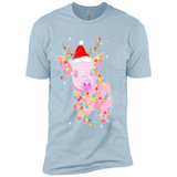 Christmas Lights Pig Wearing Santa Hat Funny Xmas - Premium Short Sleeve T-Shirt