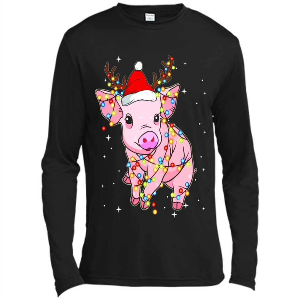 Christmas Lights Pig Wearing Santa Hat Funny Xmas - Canvas Long Sleeve T-Shirt