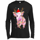 Christmas Lights Pig Wearing Santa Hat Funny Xmas - Canvas Long Sleeve T-Shirt