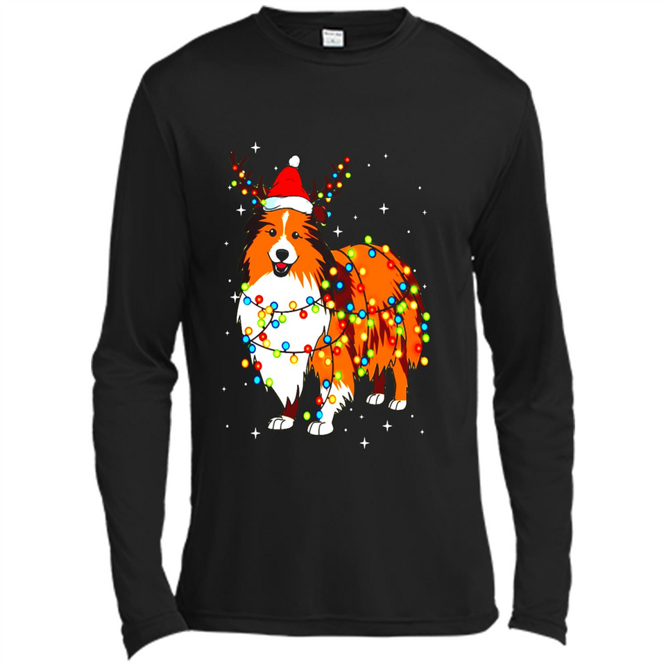 Christmas Lights Shetland Sheepdog Wearing Santa Hat Funny Xmas Mug - Canvas Long Sleeve T-Shirt