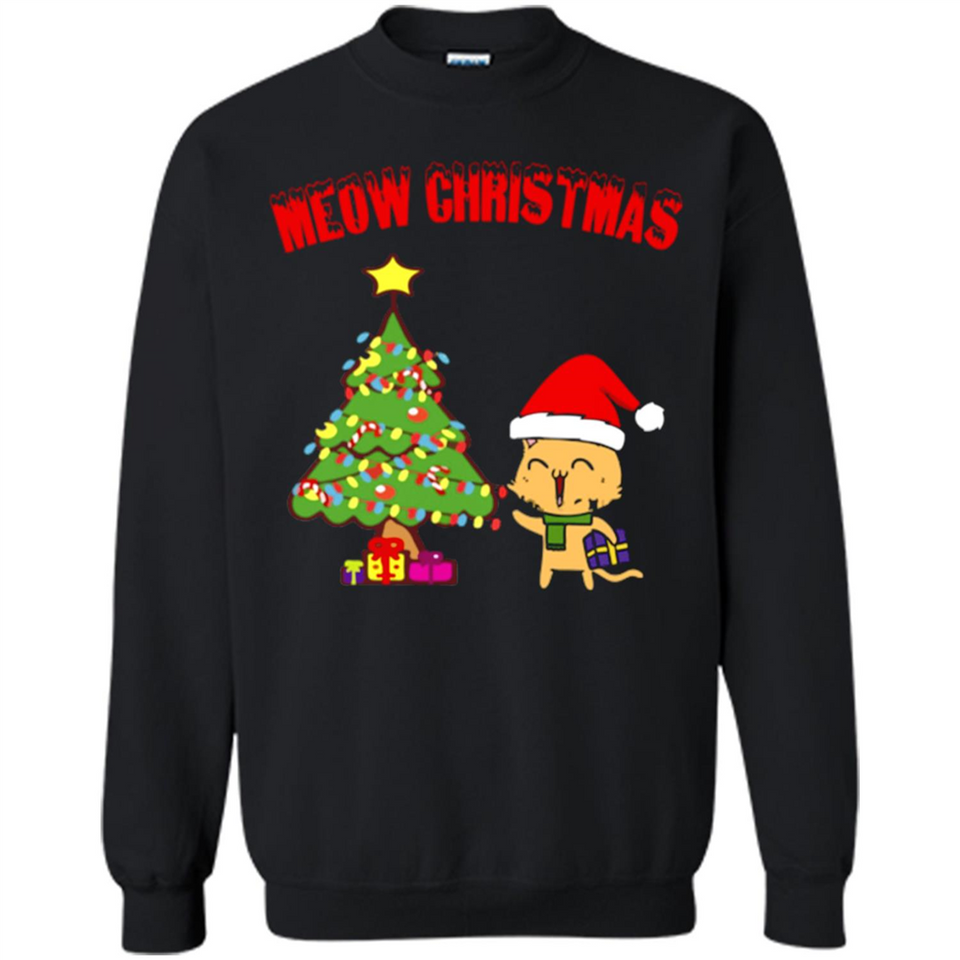 Meow merry christmas- cat and pine merry christmas - Sweatshirt
