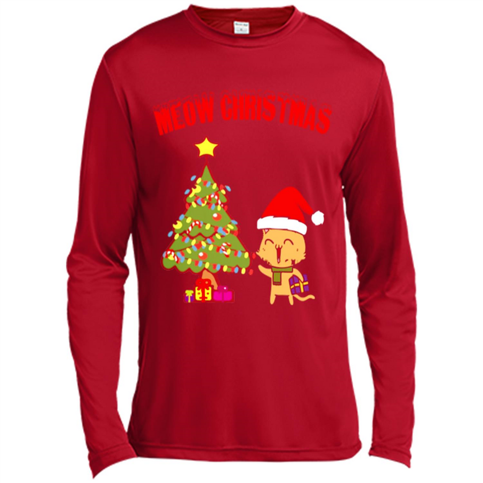 Meow merry christmas- cat and pine merry christmas - Canvas Long Sleeve T-Shirt