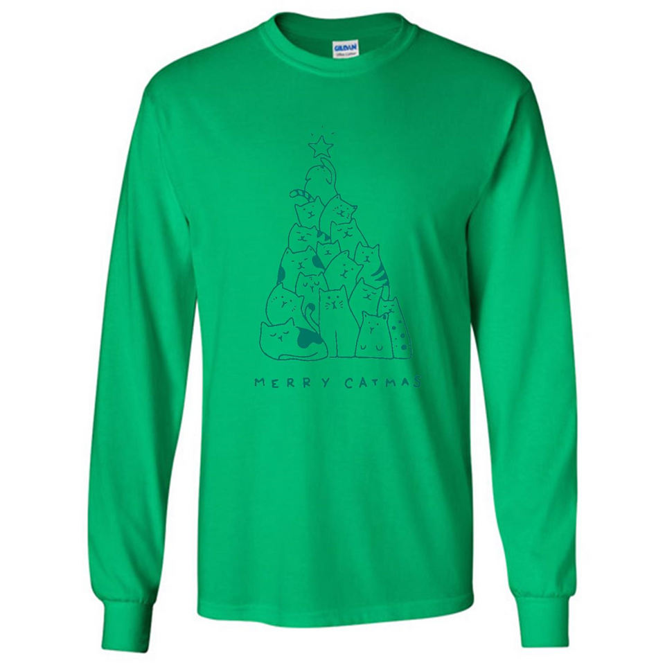 Merry Catmas Funny Cat Christmas Tree Sweatshirt - Long Sleeve T-Shirt