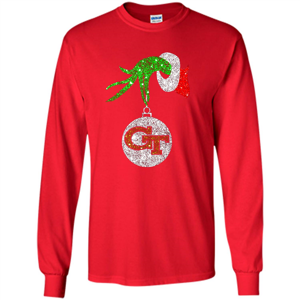 Fantastic Georgia Tech Yellow Jackets Glitter Grinch Monogram Ornament Christmas - Long Sleeve T-Shirt