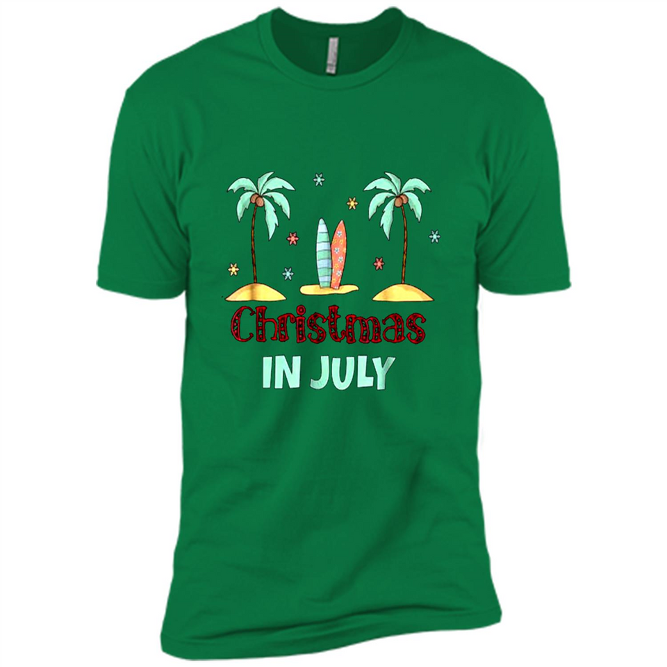 Christmas In July Shirt Surfing Palm Trees Surfboard - Premium Short Sleeve T-Shirt