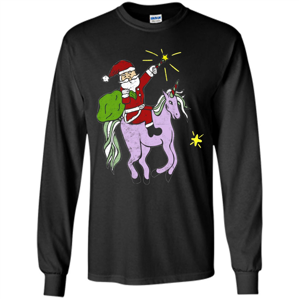 Distressed Retro Santa Riding Unicorn - Long Sleeve T-Shirt