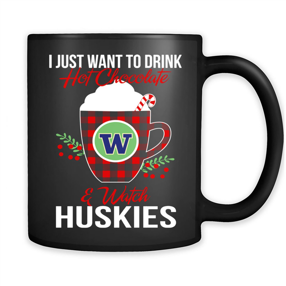 I Just Want To Drink Hot Chocolate & Watch Washington Huskies Ugly Christmas Sweater PINGPONG