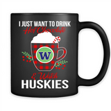 I Just Want To Drink Hot Chocolate & Watch Washington Huskies Ugly Christmas Sweater PINGPONG