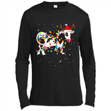 Christmas Lights Cow Wearing Santa Hat Funny Xmas Sweatshirt - Canvas Long Sleeve T-Shirt