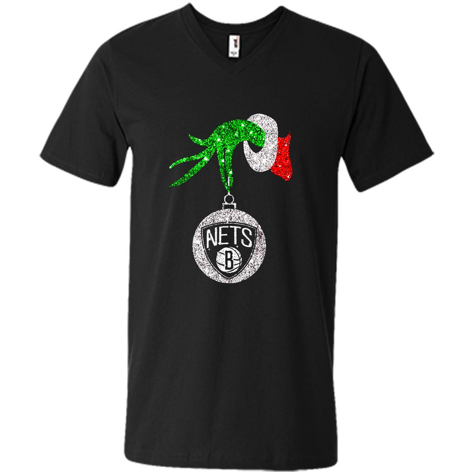 Fantastic Brooklyn Nets Glitter Grinch Monogram Ornament Christmas Gift - Men's V-Neck