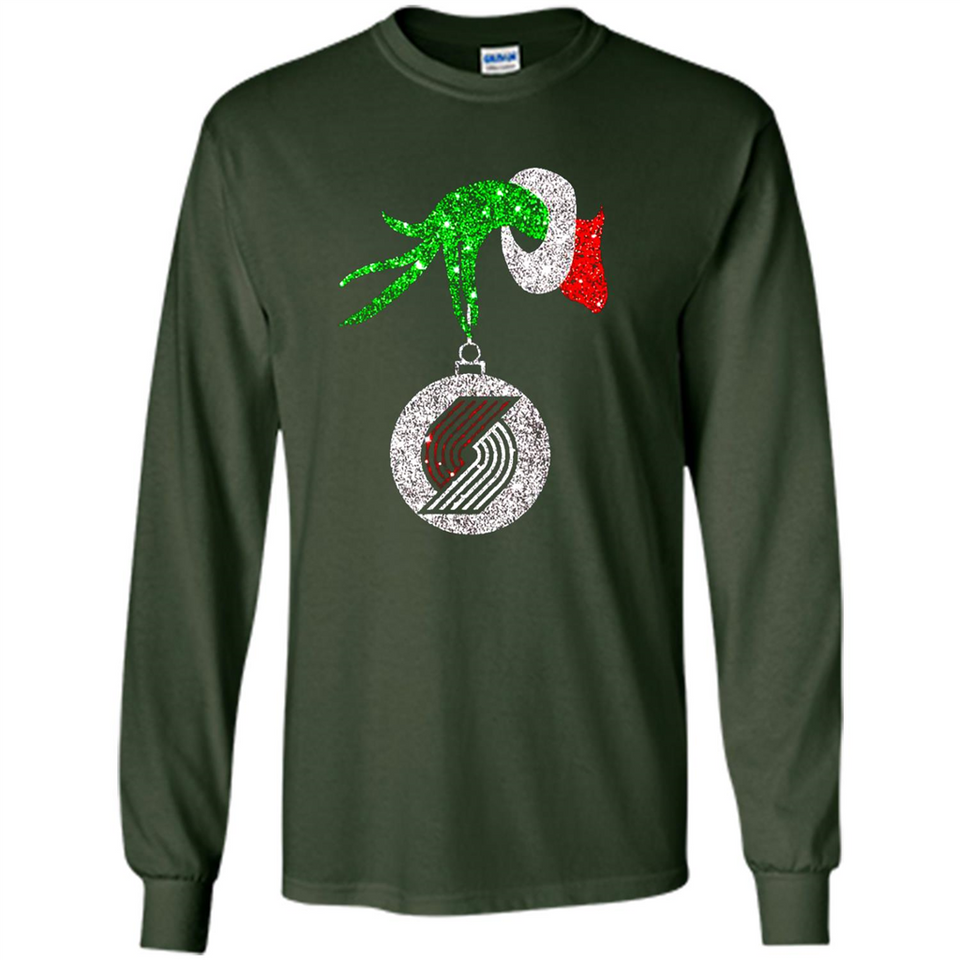 Amazing shirt Portland Trail Blazers Glitter Grinch Monogram Ornament Christmas - Long Sleeve T-Shirt