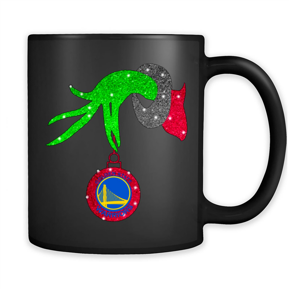 GRINCH HAND HOLDING GOLDEN STATE WARRIORS GLITTER CHRISTMAS PINGPONG