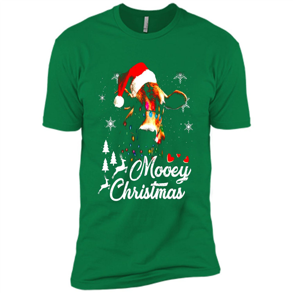 Mooey Christmas Cow Santa Christmas Lover Lights Sweatshirt - Premium Short Sleeve T-Shirt