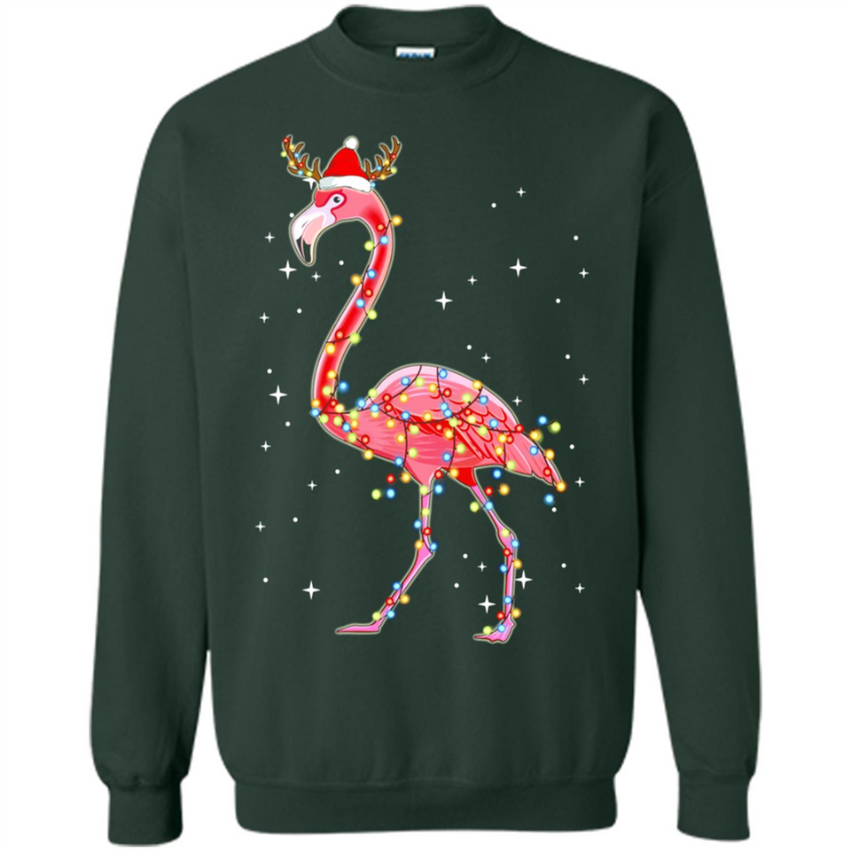 Christmas Lights Flamingo Wearing Santa Hat Funny Xmas - Sweatshirt