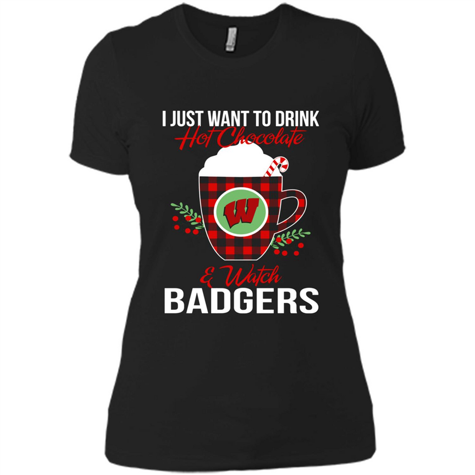 I Just Want To Drink Hot Chocolate & Watch Wisconsin Badgers Ugly Christmas Sweater PINGPONG