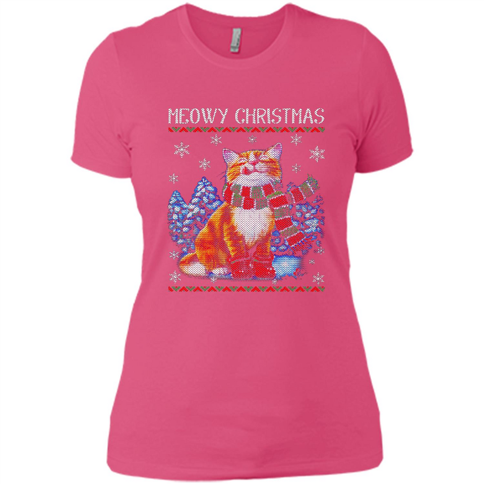 Christmas Ugly Sweater Cat With Christmas Meowy Chritstmas - Ladies' Boyfriend T-Shirt