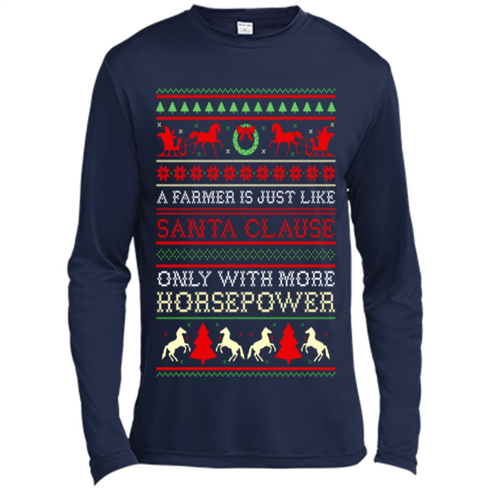 Funny Farmers Gift Ugly Santa Claus Horsepower - Canvas Long Sleeve T-Shirt