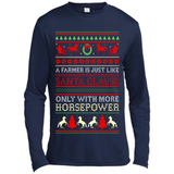 Funny Farmers Gift Ugly Santa Claus Horsepower - Canvas Long Sleeve T-Shirt