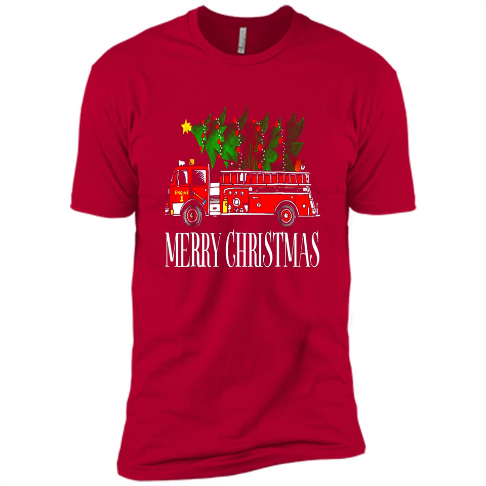 Firetruck Santa Sleigh Merry Christmas Firefighter - Premium Short Sleeve T-Shirt